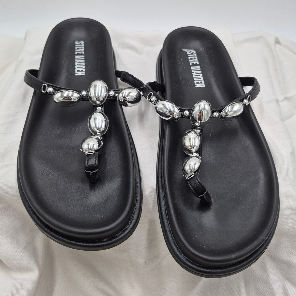 NEW Steve Madden Zaire T-Strap Sandals Black Leather size 10